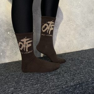 جوراب ساقدار طرح OTF (only the family) قهوه ای
